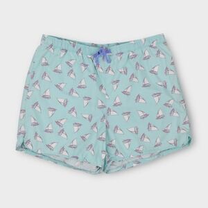 L.L. Men's Sailboat Shorts Size Medium Blue All Over Print‎ Elastic Waist Tie
